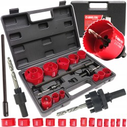 Set di Seghe a Tazza e Punte per Trapano | 17 Pezzi | 13 Seghe a Tazza Ø19-76 mm | 2 Trapani Attacco Esagonale 3/8", 7/16" | con Valigetta in Plastica